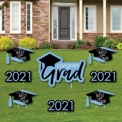 Big Dot of Happiness Light Blue Grad - Best is Yet to Come - Yard Sign and Outdoor Lawn Decorations - 2021 Grad Party Yard Signs - Set of 8