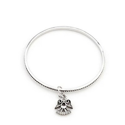 ShineHigh Solitaire Angel Charm Bangle for Women, Silver-Tone Rhodium-Plated High Polish White Metal, Elegant Anniversary and Fashion Style