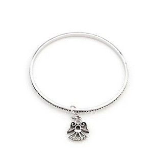 ShineHigh Solitaire Angel Charm Bangle for Women, Silver-Tone Rhodium-Plated High Polish White Metal, Elegant Anniversary and Fashion Style - 1 of 1
