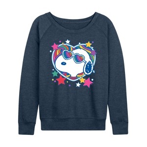 Women's - Peanuts - Snoopy Groovy Heart Lightweight French Terry Wide Neck Long Sleeve Shirt - 1 of 4