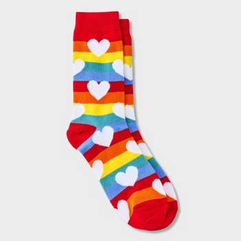Women's Rainbow Hearts Valentine's Day Crew Socks - Red 4-10