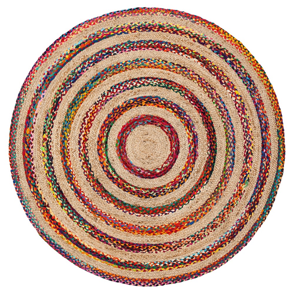 6' Round Rainbow Rings Braided Area Rug - Anji Mountain
