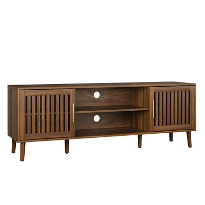 Cesicia 63" Tv Stand With 2 Grille Door Cabinets And Adjustable Storage Rack, Walnut Wood