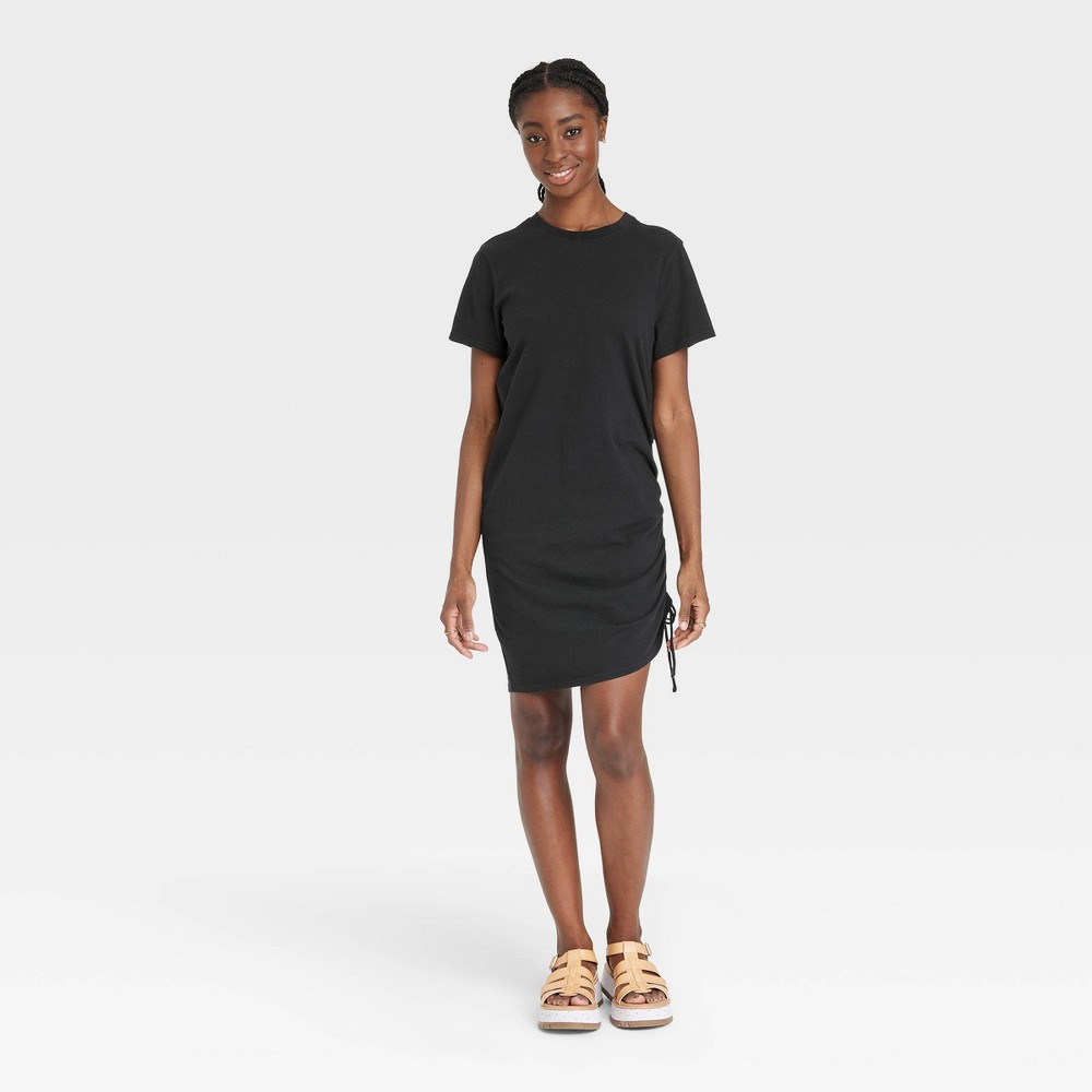 Women's Short Sleeve Side Ruched Mini T-Shirt Dress - Universal Thread™ Black XL (2 dresses)