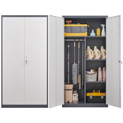 Munora - 70.80 Inch Wardrobe - Gray Metal Lockable Closet with Hanging Rod - Waterproof & Fireproof
