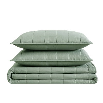 Green Microfiber Twin Quilt and Sham Set