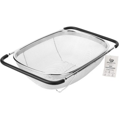 Kitchen Accessories Over the Sink Colander Strainer Basket，Stainless Steel Colander with Expandable Rubber Grip Sink Drainer