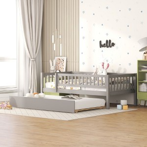 NicBex Twin/Full Size Daybed Wood Bed Frame with Trundle and Fence Guardrails for Bedroom,Living Room,Apartment - 1 of 4