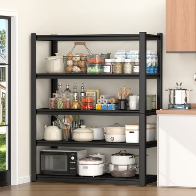 ALEXOUN 5 Tier Black Heavy Duty Metal Storage Shelves,Open Back Adjustable Shelves Strong Load Bearing for Garage,Pantry,Office.
