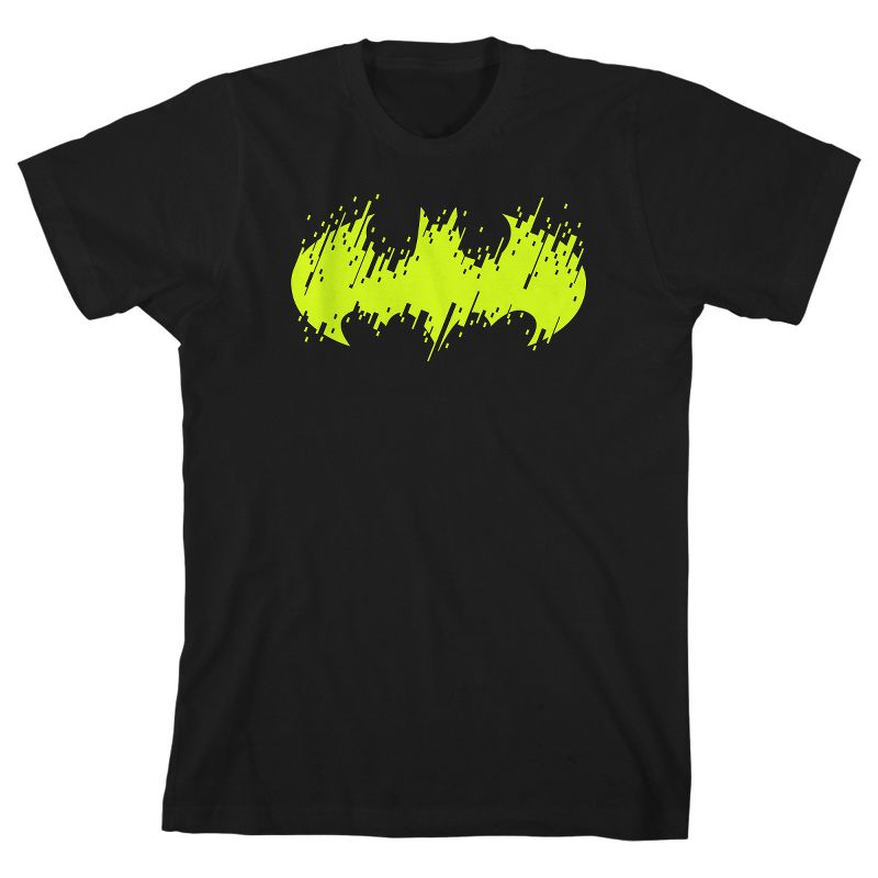 Batman Neon Green Faded Logo Black T-shirt Toddler Boy to Youth Boy, 1 of 3