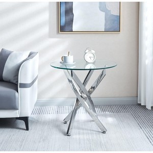 Okak Contemporary Round Coffee Table Clear Dining Tempered Glass Table with Gold Finish Stainless Steel Legs for Living Room/Office, Space-Saving - 1 of 4