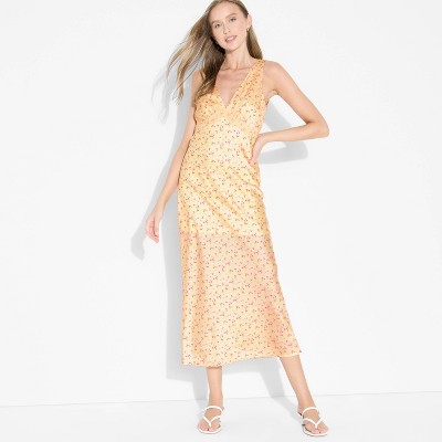 Women's Matte Satin Lace Trim Maxi A-Line Dress - Wild Fable™