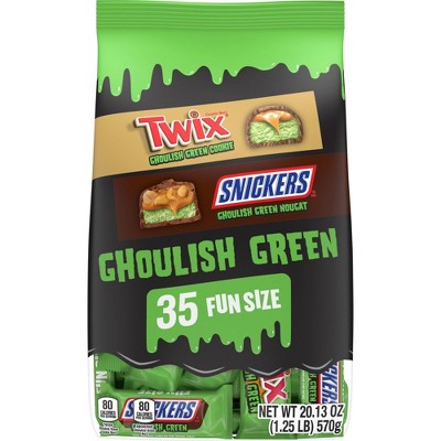 Snickers, Twix Halloween Ghoulish Green Chocolate Candy Fun Size Assortment - 20.13oz/35ct