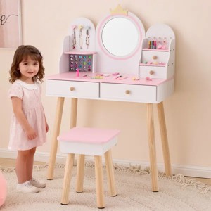 White and pink star and castle elements with drawer,  children's dressing table set - 1 of 4