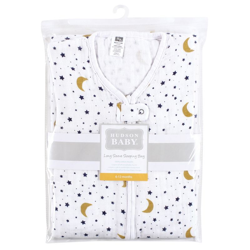 Hudson Baby Unisex Baby Long Sleeve Muslin Sleeping Bag, Wearable Blanket, Sleep Sack, Moon, 3 of 4