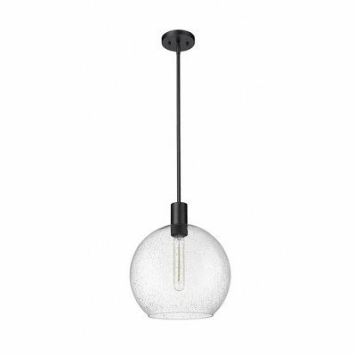 Matte Black and Nickel Globe Pendant with White Glass Shade