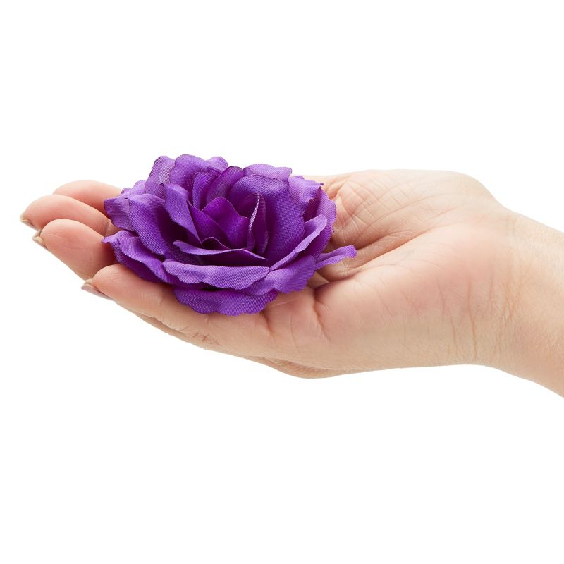 Bright Creations 50 Pack Purple Roses Artificial Flowers Bulk, 3 Inch Stemless Fake Silk Roses for Decorations, Wedding, 5 of 10