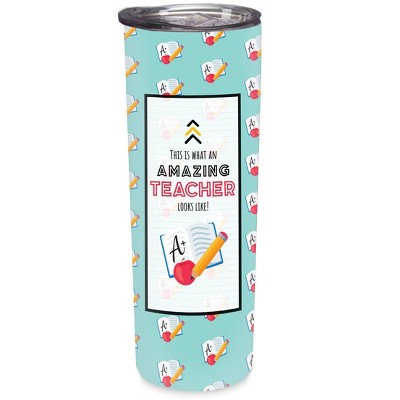 Elanze Designs Amazing Teacher Aqua Red 20 ounce Stainless Steel Travel Tumbler