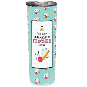 Elanze Designs Amazing Teacher Aqua Red 20 ounce Stainless Steel Travel Tumbler - 1 of 4