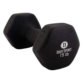 BodySport Neoprene Dumbbell Weight, Strength Training Equipment for Home Gym, 15 lb., Black