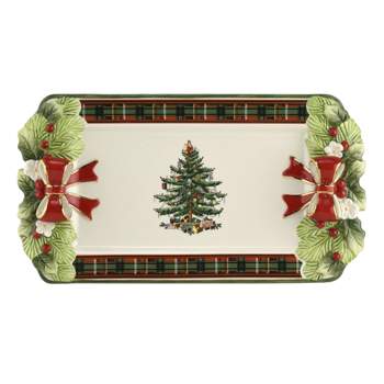 Spode Christmas Tree Figural Tartan 12 Inch Tray - 12 x 6.5 Inches
