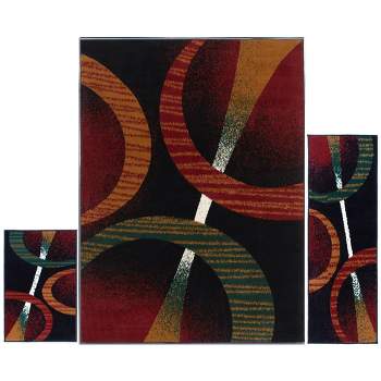 Home Dynamix Ariana Arcata Contemporary Bold Abstract Graphic Area Rug, Black/Red, 3-Piece Set