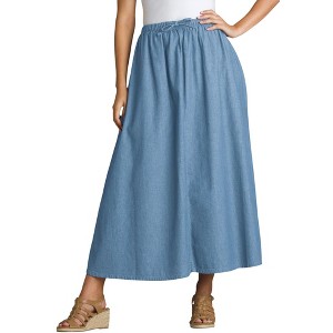 Woman Within Women's Plus Size Petite Drawstring Denim Skirt - 1 of 4
