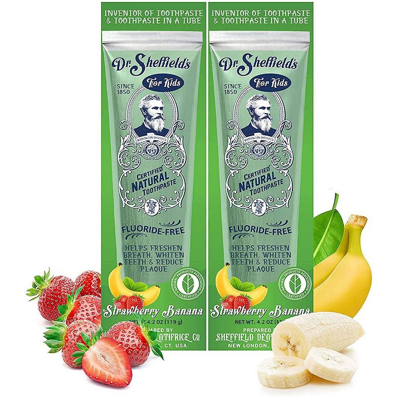 Dr. Sheffield&#39;s Certified Natural Kids Toothpaste - Strawberry Banana - 4.2oz/2pk, 1 of 5