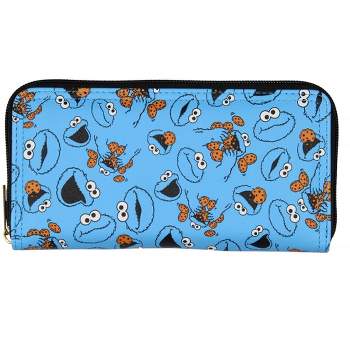 Sesame Street Cookie Monster Zip Around Closure Faux Leather Wallet For Women Blue