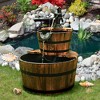 Costway 2 Tier Barrel Waterfall Fountain Barrel Wooden Water Fountain Pump Outdoor Garden - 2 of 4