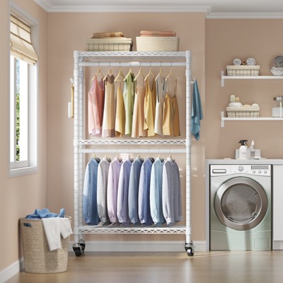 White Heavy Duty Wire Freestanding Closet with Wheels