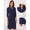 INSPIRE CHIC Women's Work V Neck Stand Collar 3/4 Sleeve Split Vintage Midi Pencil Dress - image 2 of 4