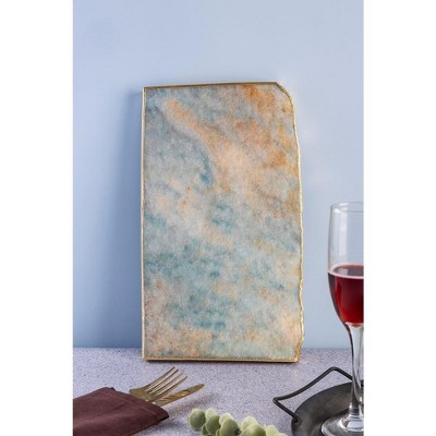 Rectangular Aventurine Cheese Board with Gold Edges