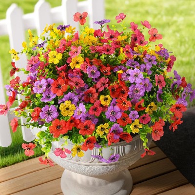 Artificial Flowers for Outdoors Faux Plants Fake Flowers,12 Bundles Faux Silk Colorful Daisy Realistic UV Resistant for Outside Home