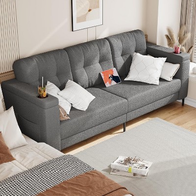 83" Modern Sofa 3 Seater, with Storage Armrests, Side Pockets, Cup Holders, Comfortable Plush Deep Cushion Sofa