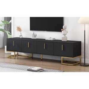 PAGED TV Stand with Cabinets and Adjustable Shelves for TVs Up to 80 Inch,Console Table with Metal Legs and Gold Handles for Living Room - 1 of 4