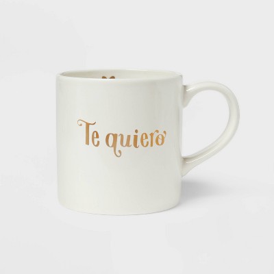 16oz Stoneware 'Te Quiero' Mug - Threshold™: Traditional White Coffee Mug, Microwave & Dishwasher Safe, Valentine's Day Gift