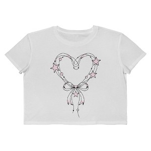 Rerun Island Women's Heart Bow Outlines Stars Short Sleeve Graphic Cotton Cropped Loose T-shirt - 1 of 4