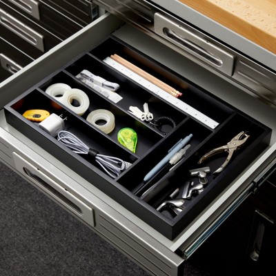 Black Bamboo 6-Slot Silverware Drawer Organizer Tray