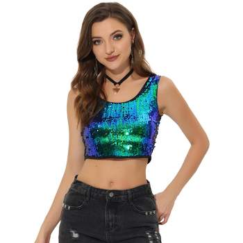 Moving and Grooving Navy Blue Velvet Sequin Crop Top
