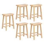 PJ Wood Classic Saddle Seat 24'' Kitchen Bar Counter Stool with Backless Seat & 4 Square Legs, for Homes, Dining Spaces, and Bars, Natural (5 Pack)
