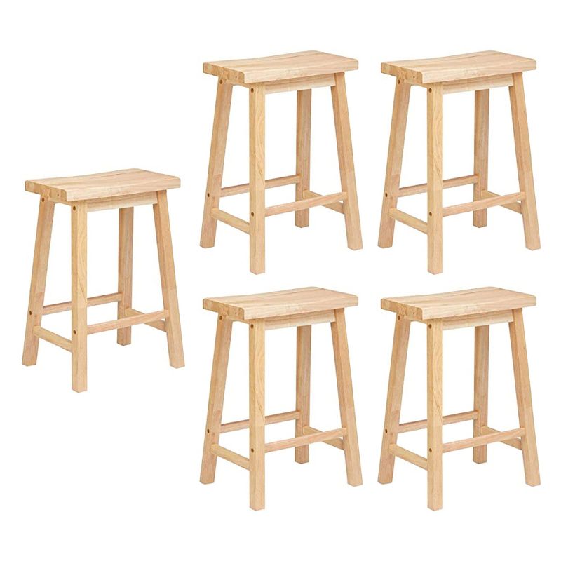 PJ Wood Classic Saddle Seat 24'' Kitchen Bar Counter Stool with Backless Seat & 4 Square Legs, for Homes, Dining Spaces, and Bars, Natural (5 Pack), 1 of 7