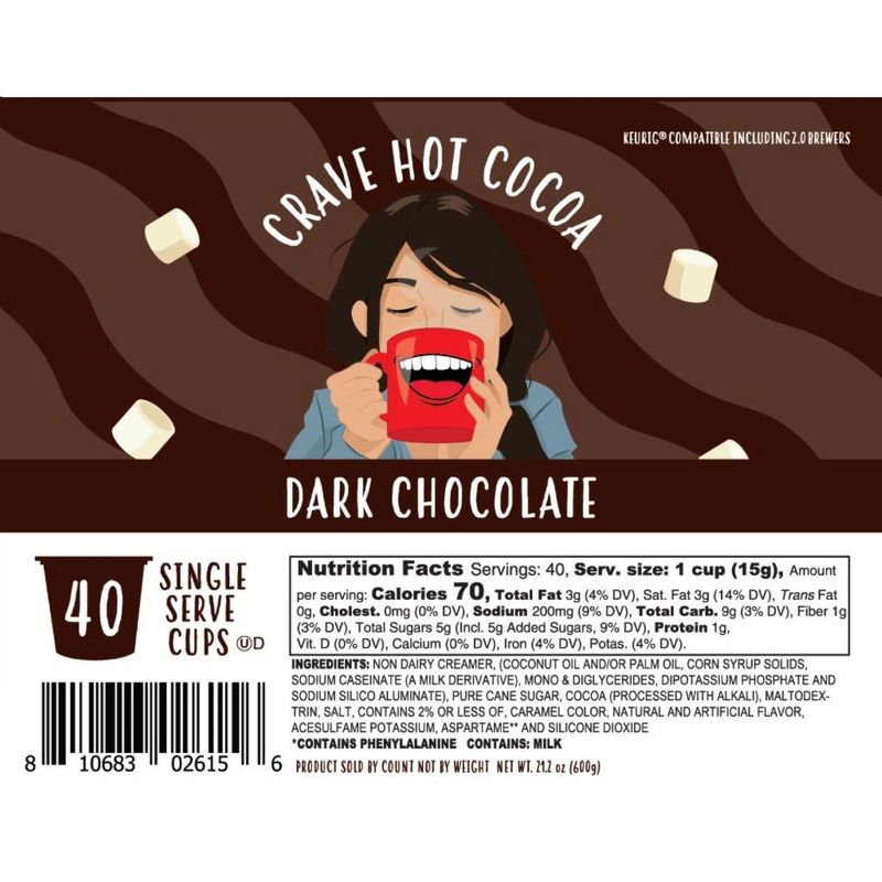 Crave Beverages Hot Chocolate Pods for K-Cup Brewers, Dark Chocolate, 40 Count, 2 of 5