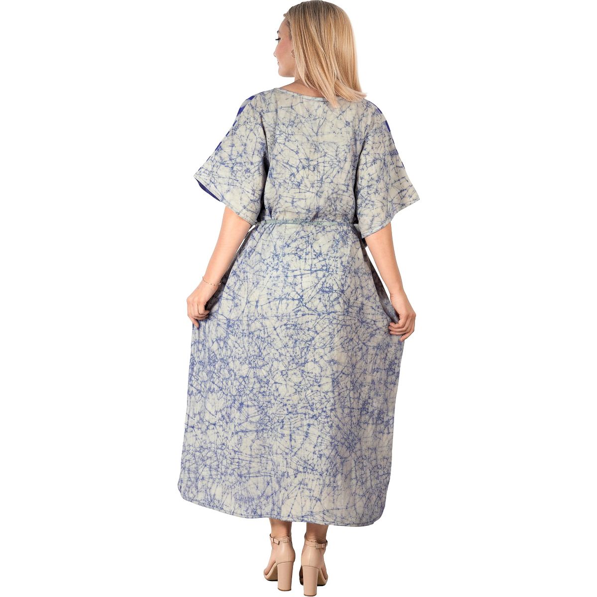 LA LEELA Summer Cotton Vacation Ready Caftan Dress for Women Resortwear Cruise Holiday Travel Loungewear Style 2X-3X Blue Stripe - thumbnail 2