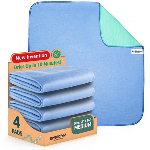 Improvia 34 x 36 Washable Underpads, Heavy Absorbency Reusable Bedwetting Incontinence Pads - Blue, Pack of 4