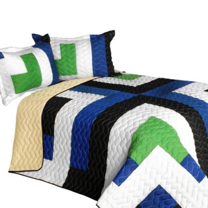 Slickblue Full/Queen Quilt Set, 100% TC Fabric Vermicelli Quilted Patchwork, Reversible, Multi Design & Color, 3pc - 1 of 4