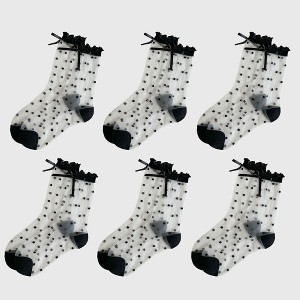 Alilang Women's Sheer Polka Dot Ankle Socks with Bow Detail 6pk - Black - 1 of 4