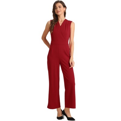 Allegra K Women's Sleeveless V Neck High Waist Wide Leg Jumpsuit