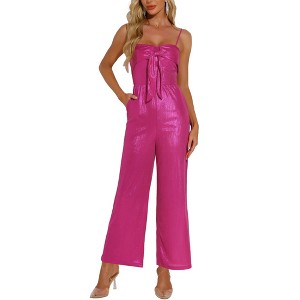 INSPIRE CHIC Women's Glitter V Neck Sleeveless Spaghetti Strap Party Cami Jumpsuits - 1 of 4