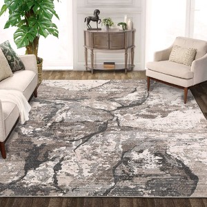 Large Dining Room Rugs 9x12 Abstract Thin Indoor Carpet, Non-Shedding Contemporary Floor Cover, Ultra-Soft Foldable Neutral Accent Carpet - 1 of 4